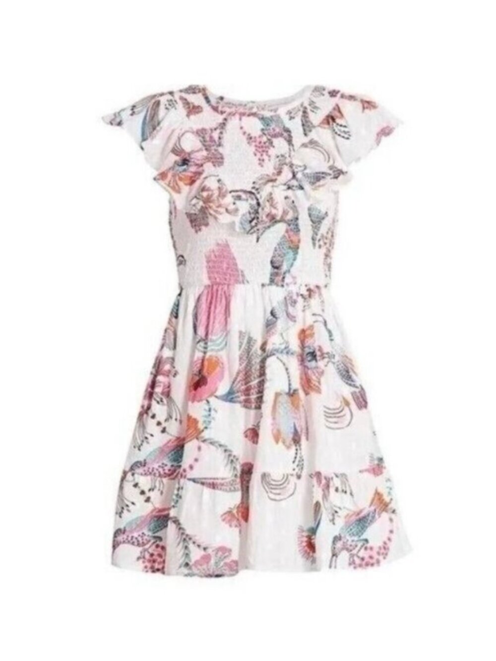 Banjanan Ilona Birdie Print Ruffled Trim Mini Dress